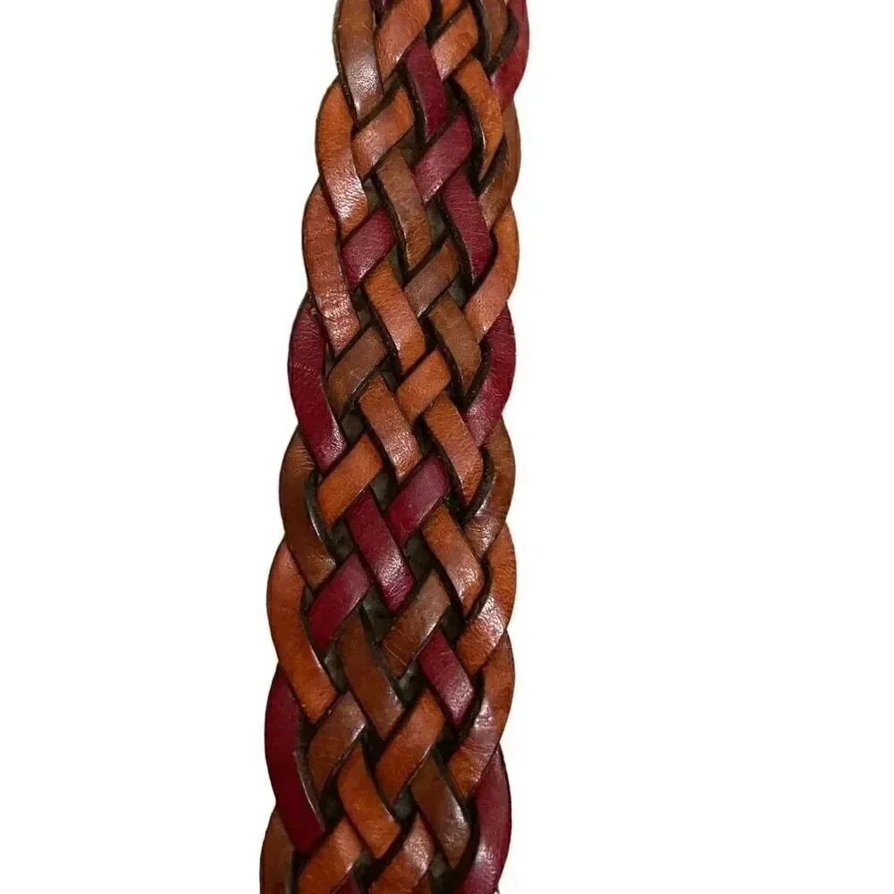 Genuine leather braided belt with gold metal buckle bohemian one size - Picture 4 of 8